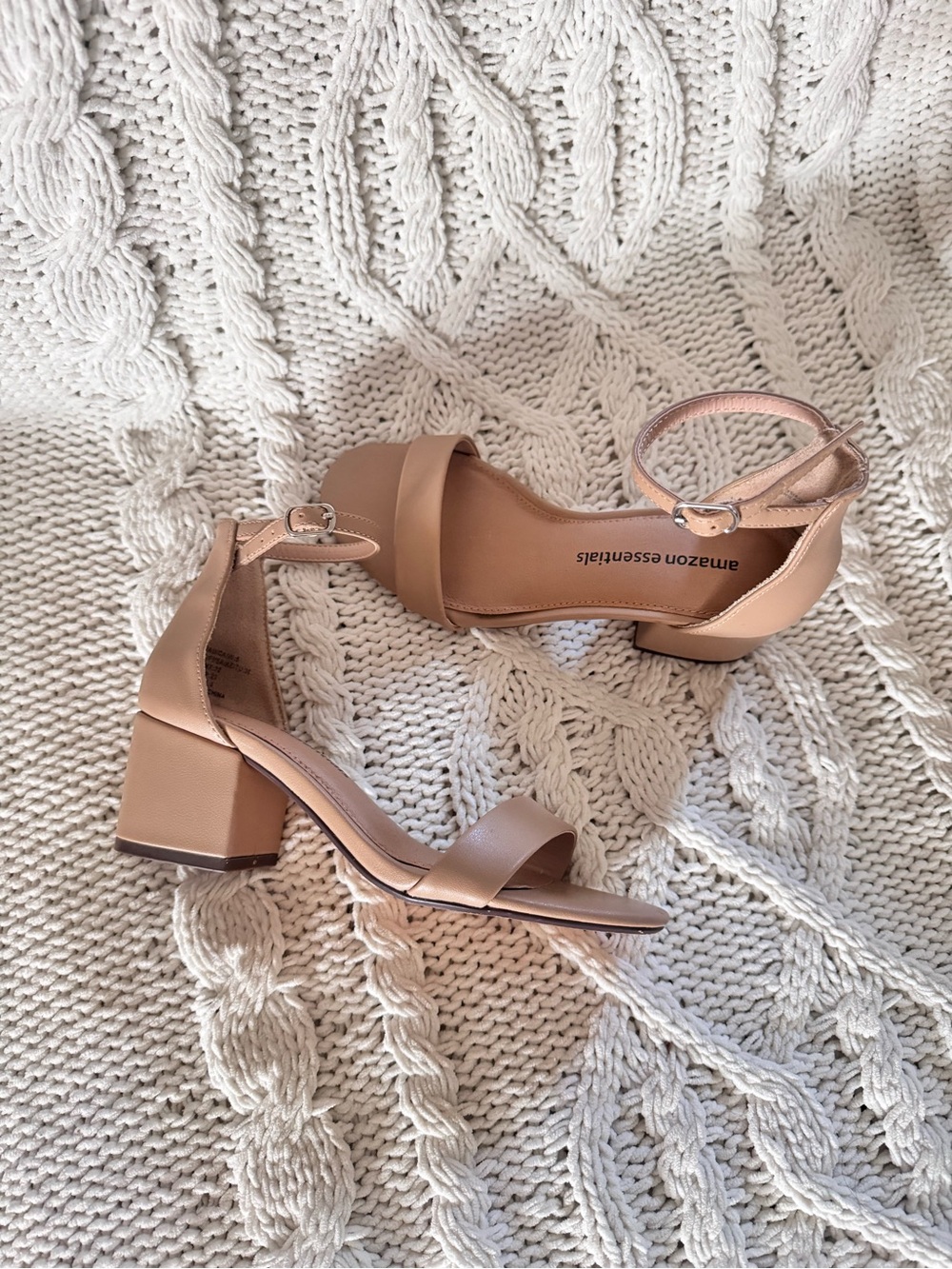 Amazon Essentials Blush Tan Block Heel Ankle-Strap Sandals